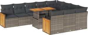 vidaXL 11-cz. zestaw mebli z poduszkami, szary, polirattan i akacja 2