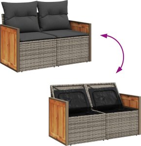 vidaXL 11-cz. zestaw mebli z poduszkami, szary, polirattan i akacja 9