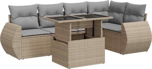 vidaXL 6-cz. zestaw mebli ogrodowych z poduszkami, beżowy, polirattan 2
