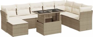 vidaXL 9-cz. zestaw mebli ogrodowych z poduszkami, beżowy, polirattan 2