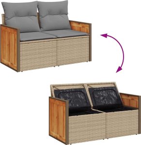 vidaXL 11-cz. zestaw mebli z poduszkami, beżowy, polirattan i akacja 9