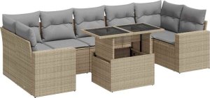 vidaXL 8-cz. zestaw mebli ogrodowych z poduszkami, beżowy, polirattan 2