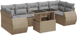 vidaXL 8-cz. zestaw mebli ogrodowych z poduszkami, beżowy, polirattan 2
