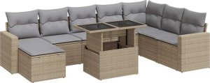 vidaXL 9-cz. zestaw mebli ogrodowych z poduszkami, beżowy, polirattan 2