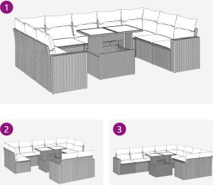 vidaXL 10-cz. zestaw wypoczynkowy do ogrodu, z poduszkami, czarny 11