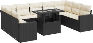 vidaXL 10-cz. zestaw wypoczynkowy do ogrodu, z poduszkami, czarny 2