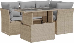 vidaXL 5-cz. zestaw mebli ogrodowych z poduszkami, beżowy, polirattan 2