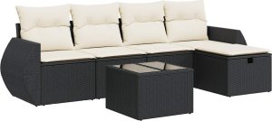 vidaXL 6-cz. zestaw mebli ogrodowych z poduszkami, czarny polirattan 2