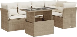 vidaXL 6-cz. zestaw mebli ogrodowych z poduszkami, beżowy, polirattan 2