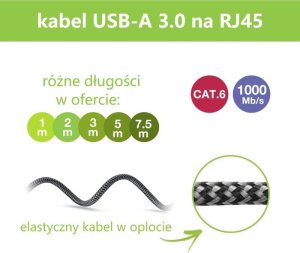Techly Kabel sieciowy USB-A na Gigabit Ethernet RJ45 3m 5