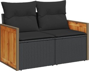 vidaXL 11-cz. zestaw mebli z poduszkami, czarny, polirattan i akacja 5