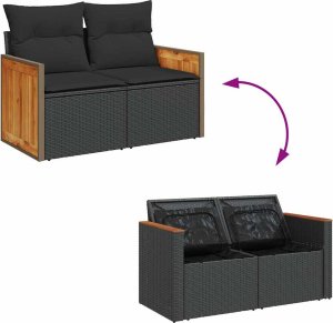 vidaXL 11-cz. zestaw mebli z poduszkami, czarny, polirattan i akacja 9