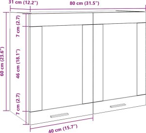 vidaXL vidaXL Szafka wisząca z szybą, dąb artisan, 80x31x60 cm 10