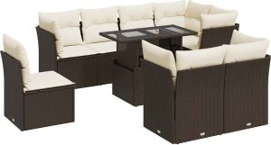 vidaXL 9-cz. zestaw mebli ogrodowych z poduszkami, brązowy, polirattan 2