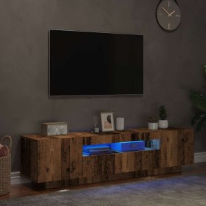 vidaXL Szafka pod TV z oświetleniem LED, stare drewno, 160x35x40 cm 5