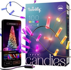 Lampki choinkowe Twinkly Twinkly Candies - 100 Lampki w kształcie świeczki RGB LEDs, przezroczysty przewód, USB-C 10