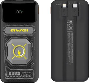 Awei AWEI PowerBank z wbudowanym kablem        Lightning/USB-C P77K 10000mAh czarny/black 22.5W 5