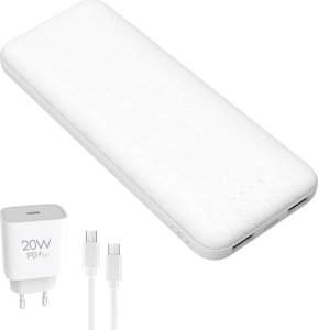 Powerbank Platinet Powerbank 10000mAh + ładowarka sieciowa 230V USB-C 20W + kabel USB-C -> USB-C 1m PLATINET biały (45998) 1