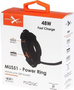 Ładowarka eXtremestyle Motocyklowe gniazdo USB QC + Typ-C PD MUS51 Power Ring 8