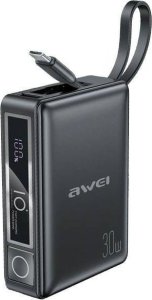 Awei AWEI PowerBank z wbudowanym kablem P87K 10000mAh czarny/black 30W 11