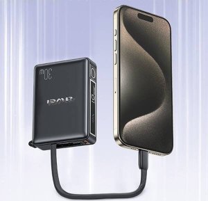 Awei AWEI PowerBank z wbudowanym kablem P87K 10000mAh czarny/black 30W 12