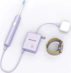 Awei AWEI PowerBank z wbudowanym kablem P87K 10000mAh czarny/black 30W 3