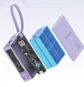 Awei AWEI PowerBank z wbudowanym kablem P87K 10000mAh czarny/black 30W 4