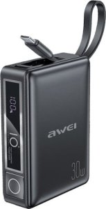 Awei AWEI PowerBank z wbudowanym kablem P87K 10000mAh czarny/black 30W 7