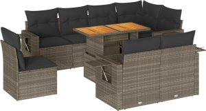 vidaXL 9-cz. zestaw mebli ogrodowych z poduszkami, szary, polirattan 2