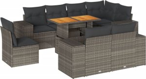 vidaXL 9-cz. zestaw mebli ogrodowych z poduszkami, szary, polirattan 2