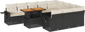 vidaXL 11-cz. zestaw wypoczynkowy do ogrodu, poduszki czarny rattan PE 2