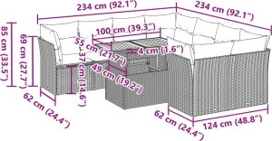 vidaXL 9-cz. zestaw mebli ogrodowych z poduszkami, szary, polirattan 11