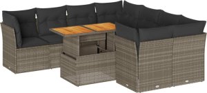 vidaXL 9-cz. zestaw mebli ogrodowych z poduszkami, szary, polirattan 2