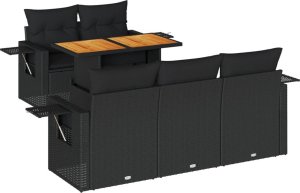 vidaXL 6-cz. zestaw mebli ogrodowych z poduszkami, czarny polirattan 2