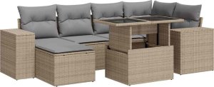 vidaXL 7-cz. zestaw wypoczynkowy do ogrodu, z poduszkami, beżowy 2