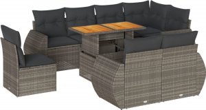 vidaXL 9-cz. zestaw mebli ogrodowych z poduszkami, szary, polirattan 2