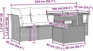 vidaXL 5-cz. zestaw wypoczynkowy do ogrodu, poduszki, czarny rattan PE 11