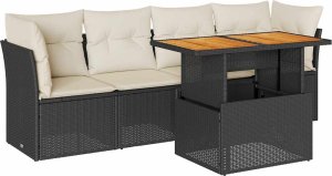 vidaXL 5-cz. zestaw wypoczynkowy do ogrodu, poduszki, czarny rattan PE 2