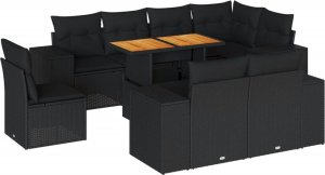 vidaXL 9-cz. zestaw wypoczynkowy do ogrodu, z poduszkami, czarny 2