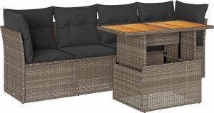 vidaXL 5-cz. zestaw wypoczynkowy do ogrodu, poduszki, szary rattan PE 2