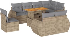 vidaXL 9-cz. zestaw mebli ogrodowych z poduszkami, beżowy, polirattan 2