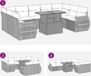 vidaXL 10-cz. zestaw wypoczynkowy do ogrodu, z poduszkami, czarny 11