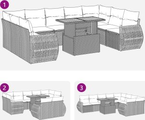 vidaXL 10-cz. zestaw mebli ogrodowych z poduszkami, beżowy, polirattan 11