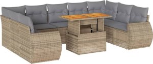 vidaXL 10-cz. zestaw mebli ogrodowych z poduszkami, beżowy, polirattan 2