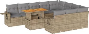 vidaXL 11-cz. zestaw mebli ogrodowych z poduszkami, beżowy, polirattan 2