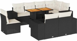 vidaXL 9-cz. zestaw wypoczynkowy do ogrodu, z poduszkami, czarny 2