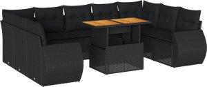 vidaXL 10-cz. zestaw wypoczynkowy do ogrodu, z poduszkami, czarny 2