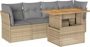 vidaXL 5-cz. zestaw mebli ogrodowych z poduszkami, beżowy, polirattan 2