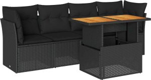 vidaXL 5-cz. zestaw wypoczynkowy do ogrodu, poduszki, czarny rattan PE 2