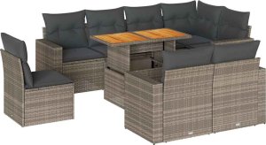 vidaXL 9-cz. zestaw mebli ogrodowych z poduszkami, szary, polirattan 2